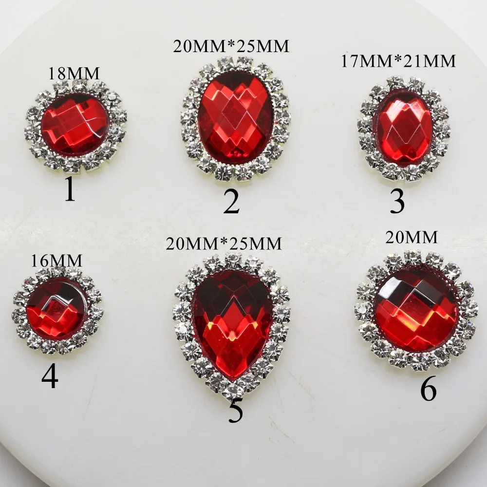 10 шт./лот красный шесть стиль стеклянные стразы с плоской задней частью кнопки