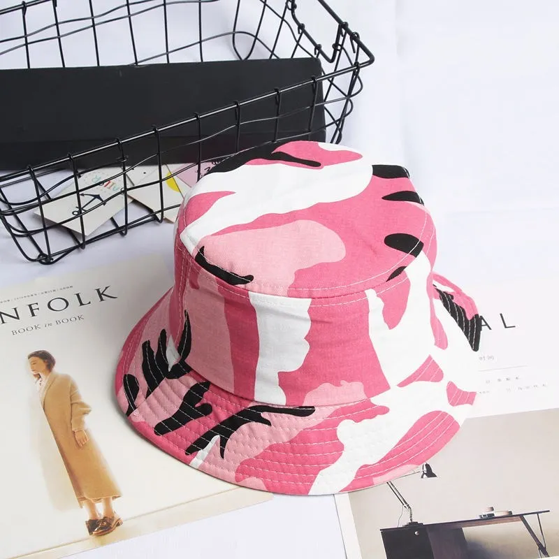 Pink Хлопок, камуфляжный принт, Панама, рыбацкая шляпа, шляпа от солнца, шапки для мужчин и женщин, 469 - Цвет: Pink