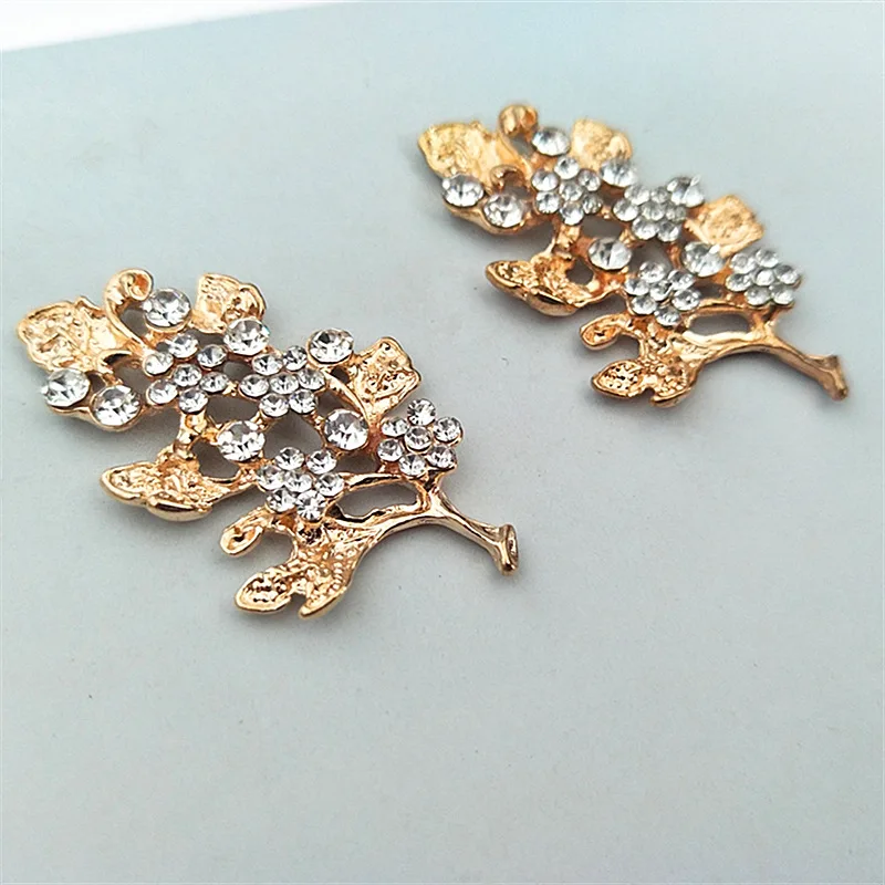 10 PCS 2.5cm*4.3cm Fashion Metal Alloy KC Gold Crystal Rhinestone Leaf Branch Connectors Charm DIY Jewelry Accessories | Украшения и