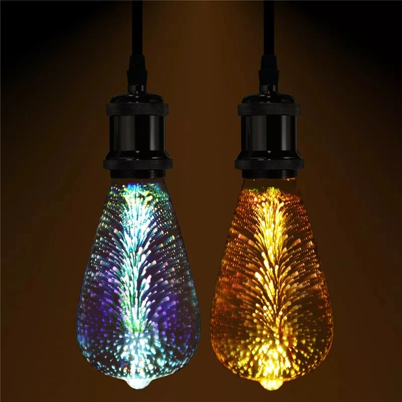 E27 3D светодиодный Ретро лампа Эдисона декоративная накаливания LED Фейерверк RGB