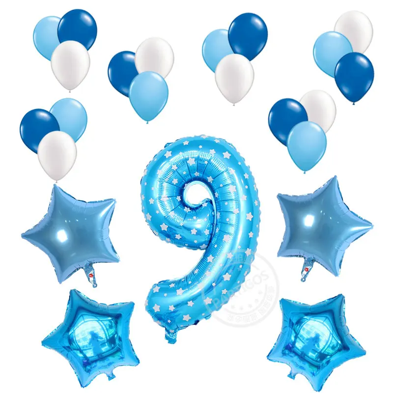 Blue 9 23 шт./лот 32 дюймов количество цифр Фольга шарики Baby Shower 1st на день рождения вечерние «Звезда» для мальчиков гелий 2,2 г розовый синий латекс Globos Декор - Цвет: Blue 9