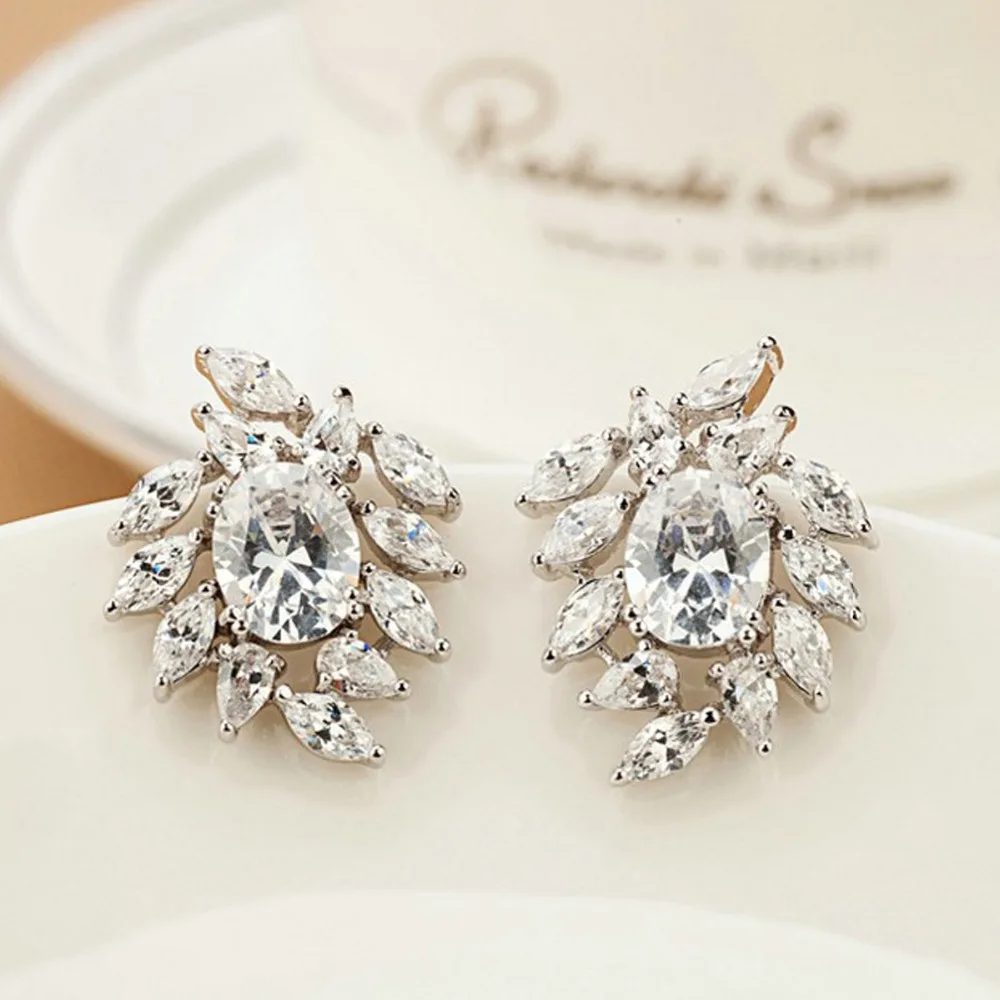 LUOTEEMI Luxury Excellent Cut Sparkling Clear Cubic Zirconia CZ Crystal Stud Earrings Quality Bridal Wedding Dress | Украшения и
