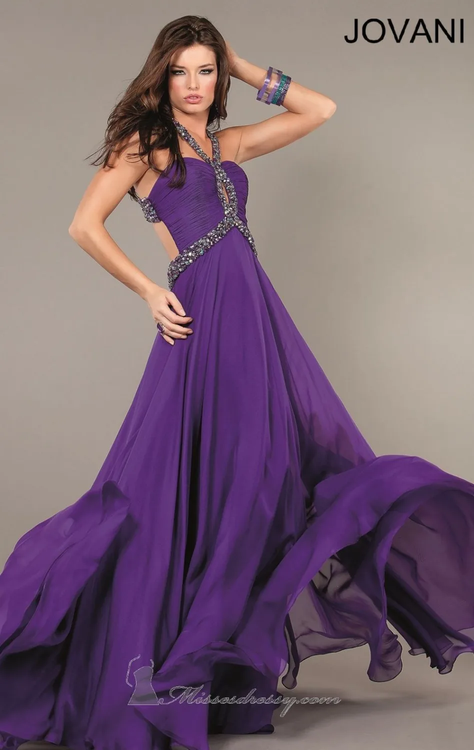 Free Shipping A-line Halter Sleeveless Floor Length Beaded Purple Chiffon Ruffles Elegant Long Prom Dresses/Prom Gown 2014 | Свадьбы и