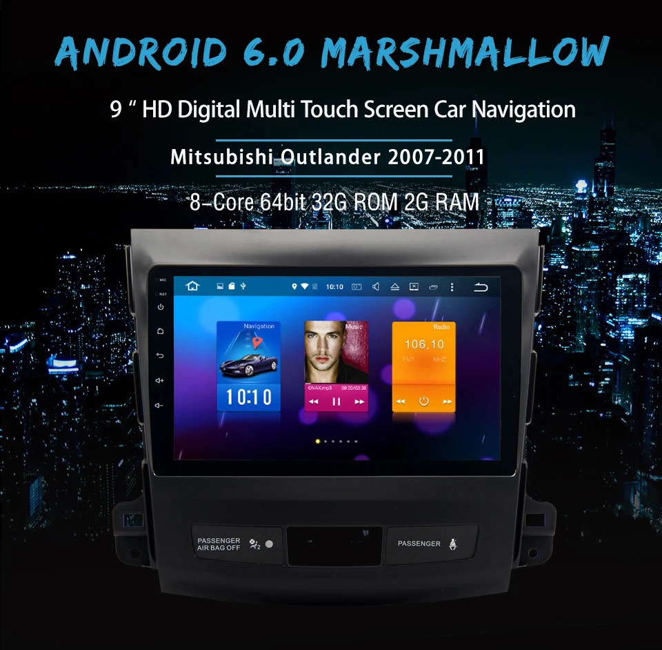 9 &quotавтомобиль GPS плеер специально для Mitsubishi Outlander 2007 2011 Android 6.0 с Octa core 2 ГБ