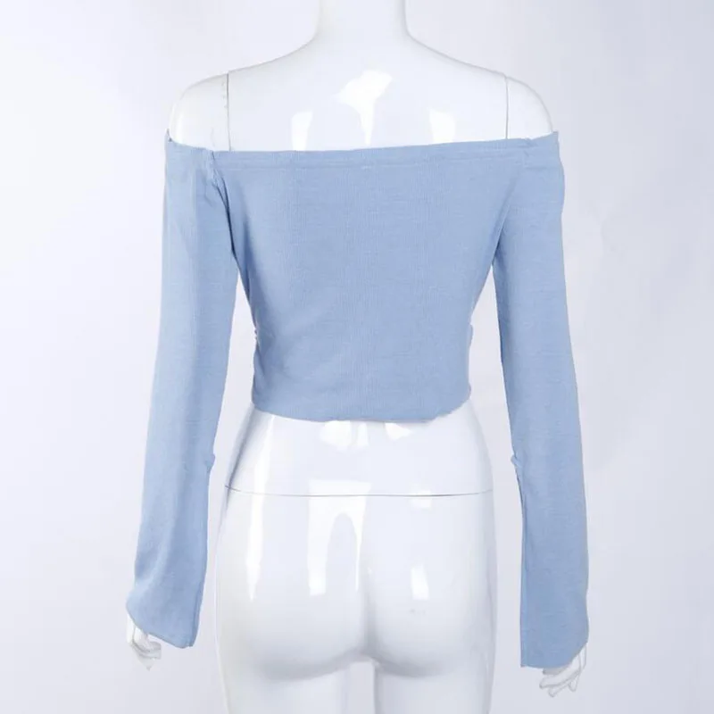 2017 Осень Новый сексуальный с открытыми плечами расклешенный рукав эластичный