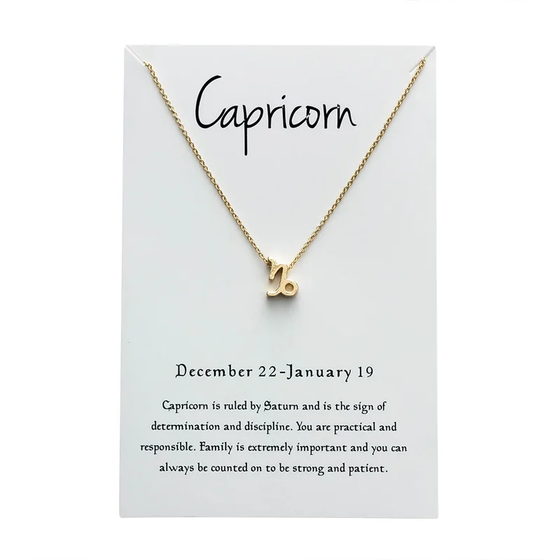 Capricorn gold 12 Созвездие Подвеска Ожерелье для женщин Знак зодиака Kolye ожерелье Leo Libra Aries Wish Card модное ювелирное изделие подарок на день рождения - Окраска металла: Capricorn gold