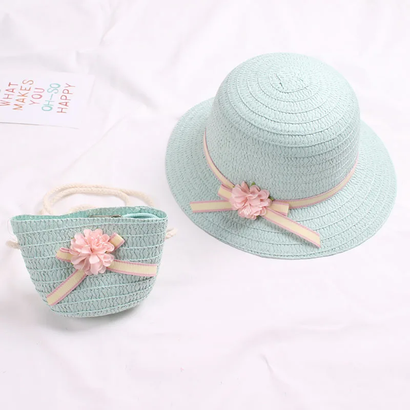 

Summer Baby Flower Breathable Hat Straw Hat With Handbag Bags Kids Hat Boy Girls Sun Visor UV protection panama Hat gorras