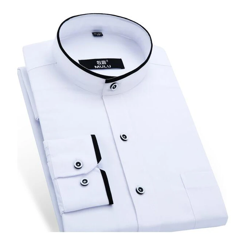 Мужская рубашка с воротником стойкой 2017 модные брендовые рубашки мужские