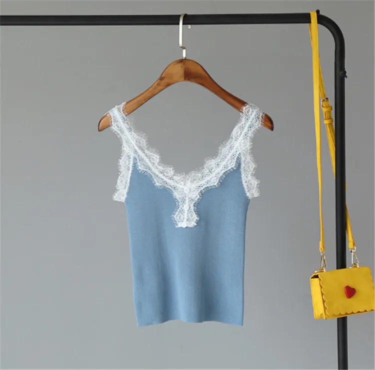 ALPHALMODA лето 2009, женский милый кружевной вязаный Топ, Дамский кружевной лоскутный Топ на пуговицах, праздничный Повседневный Топ на бретелях