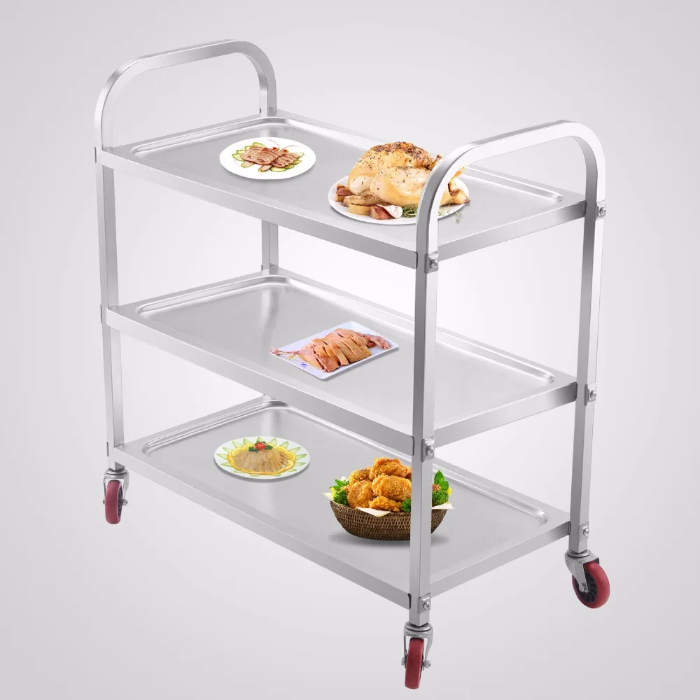 Фото Тележка из нержавеющей стали с 3 полками 17 "X35" платформа 330LBS кухонная Тележка из нержавеющей стали с 3 полками 17 "X35" платформа 330LBS кухонная
