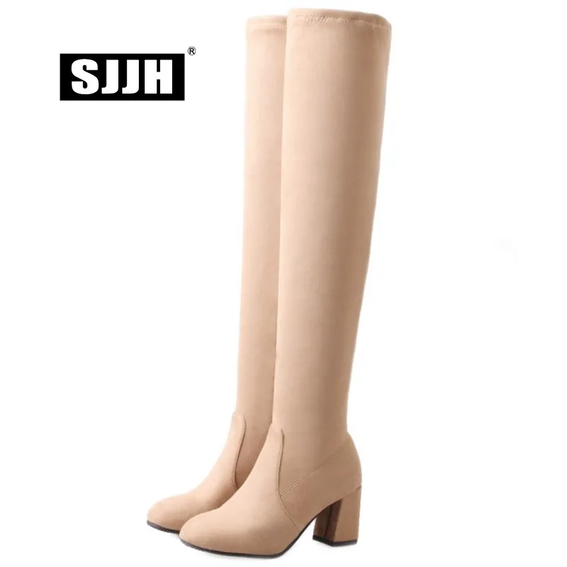 Женские сапоги выше колена с квадратным носком из искусственной замши на молнии |