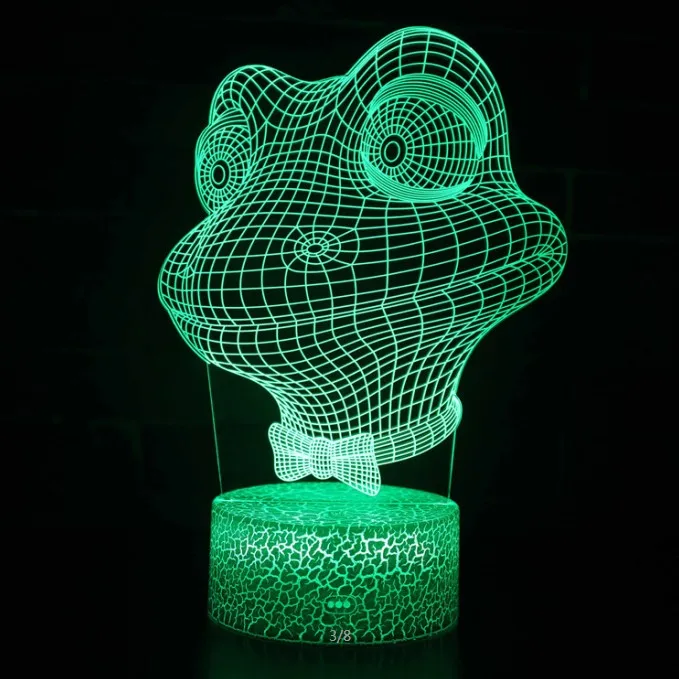 image 4 3D LED ночные огни паук рыбы свинья КИТ лягушка 7 цветов Изменение голограммы атмосферу Новинка лампа для украшения дома Иллюзия подарок - Испускаемый цвет: image 4