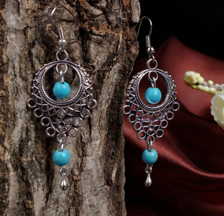 2016 изысканная мода бирюзовый Этническом стиле новый серьги стержня для женщин