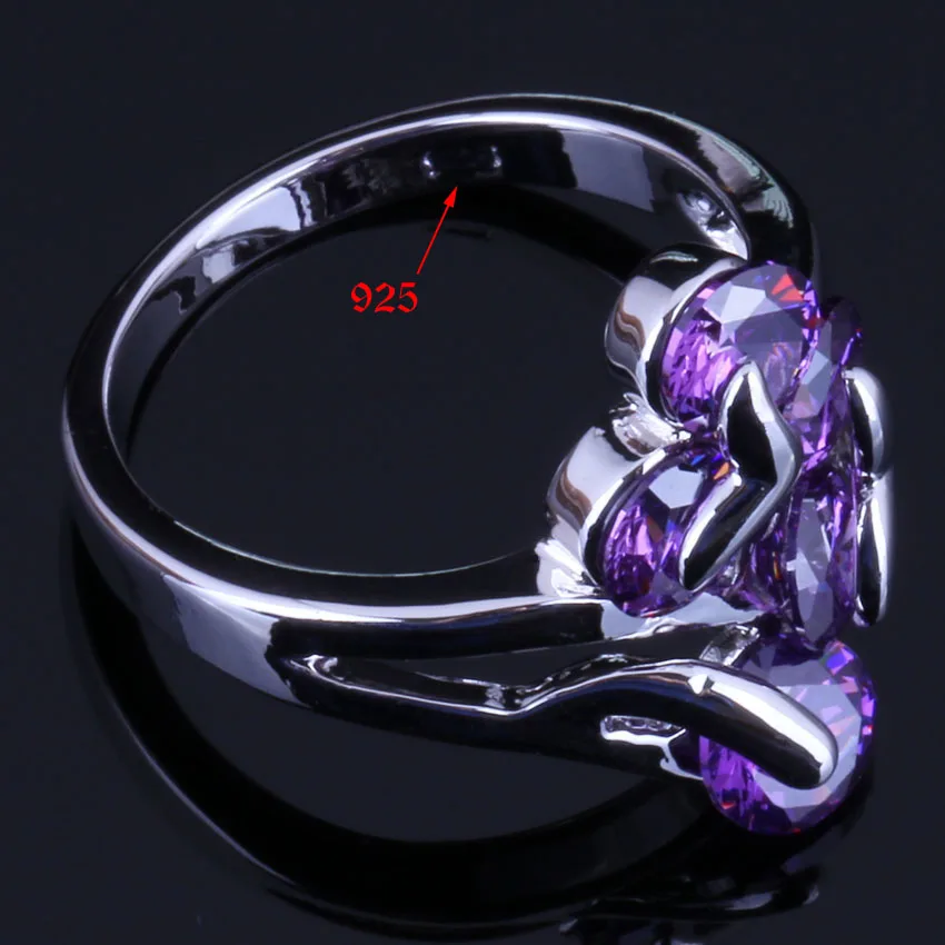 Чудесный круглый фиолетовый кубический циркон кольцо из стерлингового серебра