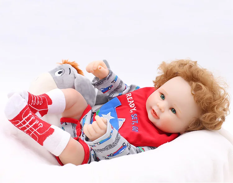 Brown curly hair Bebe reborn silicone baby boy dolls 50cm can Washed newborn babies alive bonecas menino DIY toy | Игрушки и хобби