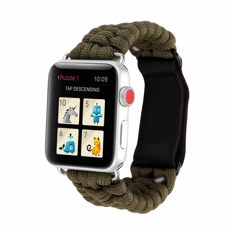 army green Ремешок для iWatch 3 2 1 браслет для выживания из Паракорда нейлоновая веревка для Apple Watch Band Series 5 4 - Цвет ремешка: army green