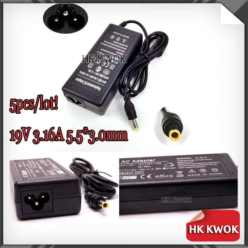 

Адаптер питания переменного тока для samsung r560 r528 r530 P460 P530 Q430 R430 R440 R480 R510 R522 R540, 5 шт., 19 в, 3,16 А, 5,5*3,0 мм