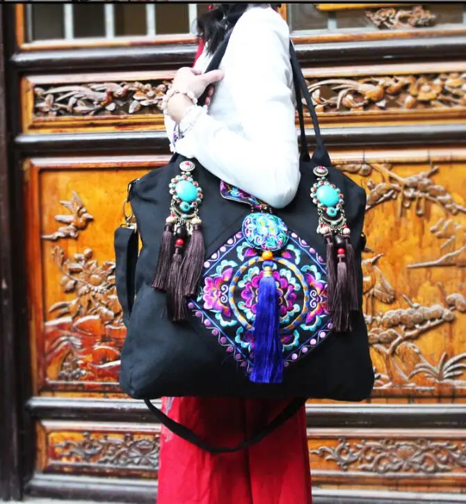 Китайский бренд женские большие сумки с цветочной вышивкой Hmong Boho этнические