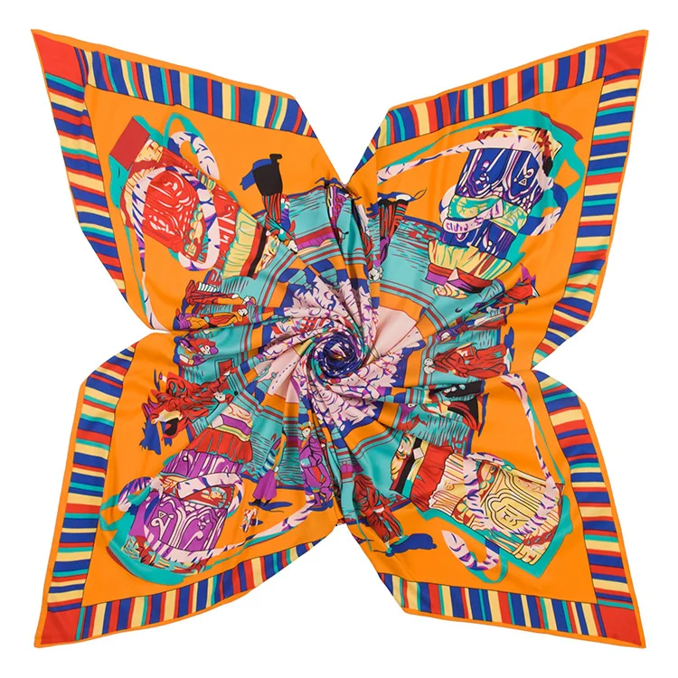 POBING 100% Шелковый квадратный шарф женский роскошный брендовый шейный платок