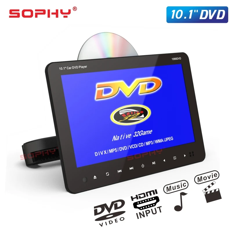 10,1 дюймов автомобильный монитор DVD/USB/SD/MP5/FM ИК передатчик/игра/HDMI видео вход/выход SH1068 DVD