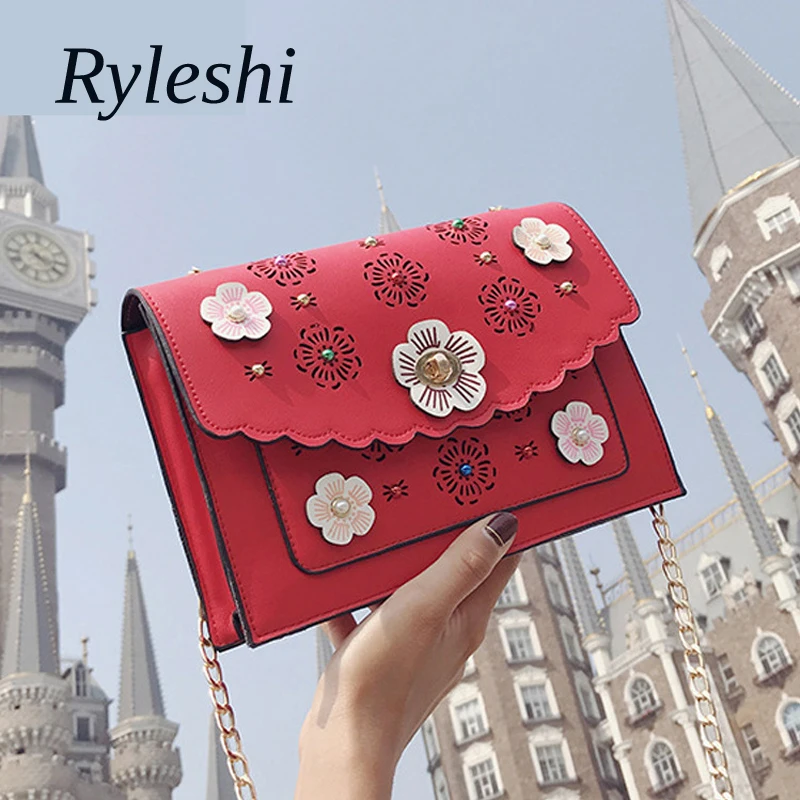 RYLESHI модные женские туфли клапаном сумки цветок Дизайнер искусственная кожа цепи