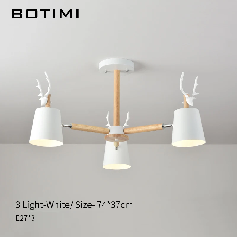 3 Light in White BOTIMI современный светодиодный светильник для гостиной деревянный в форме оленя черный металл абажуры люстры белые лампы для спальни - Цвет абажура: 3 Light in White