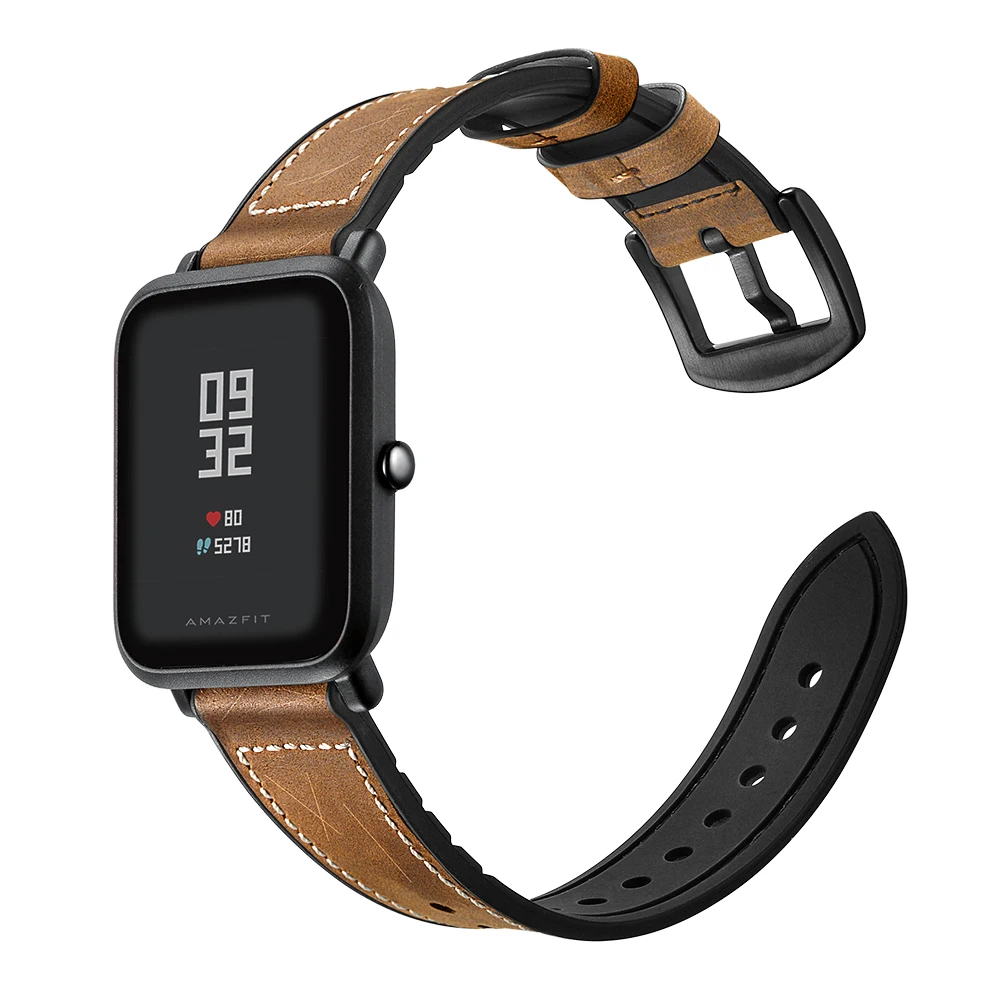 20 мм кожаный ремешок для Xiaomi Huami Amazfit BIP BIT Смарт-часы браслет для Xiaomi Amazfit ремешок из натуральной кожи ремень