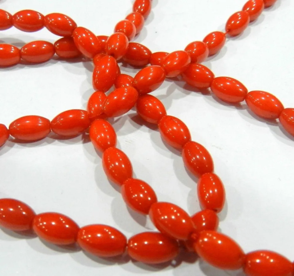 

Beautiful 6x9mm Rice-shaped Red Coral Loose Beads 15" Strand