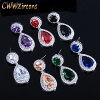 cwwzircons brand classic red purple green 2 8 carat large cz crystal long drop earrings for women fashion zirconia jewelry cz014
