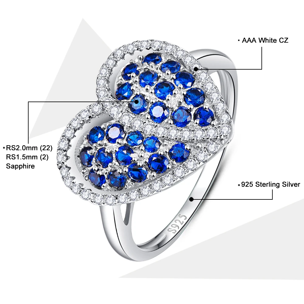 Jrose сердце дизайн подарок Blue Lab created обручальное кольцо твердое чистое серебро 925