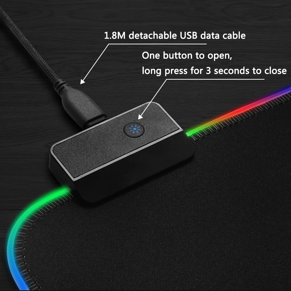 Цветная (RGB) светодиодный коврик для мыши большой USB Проводная Подсветка игровой