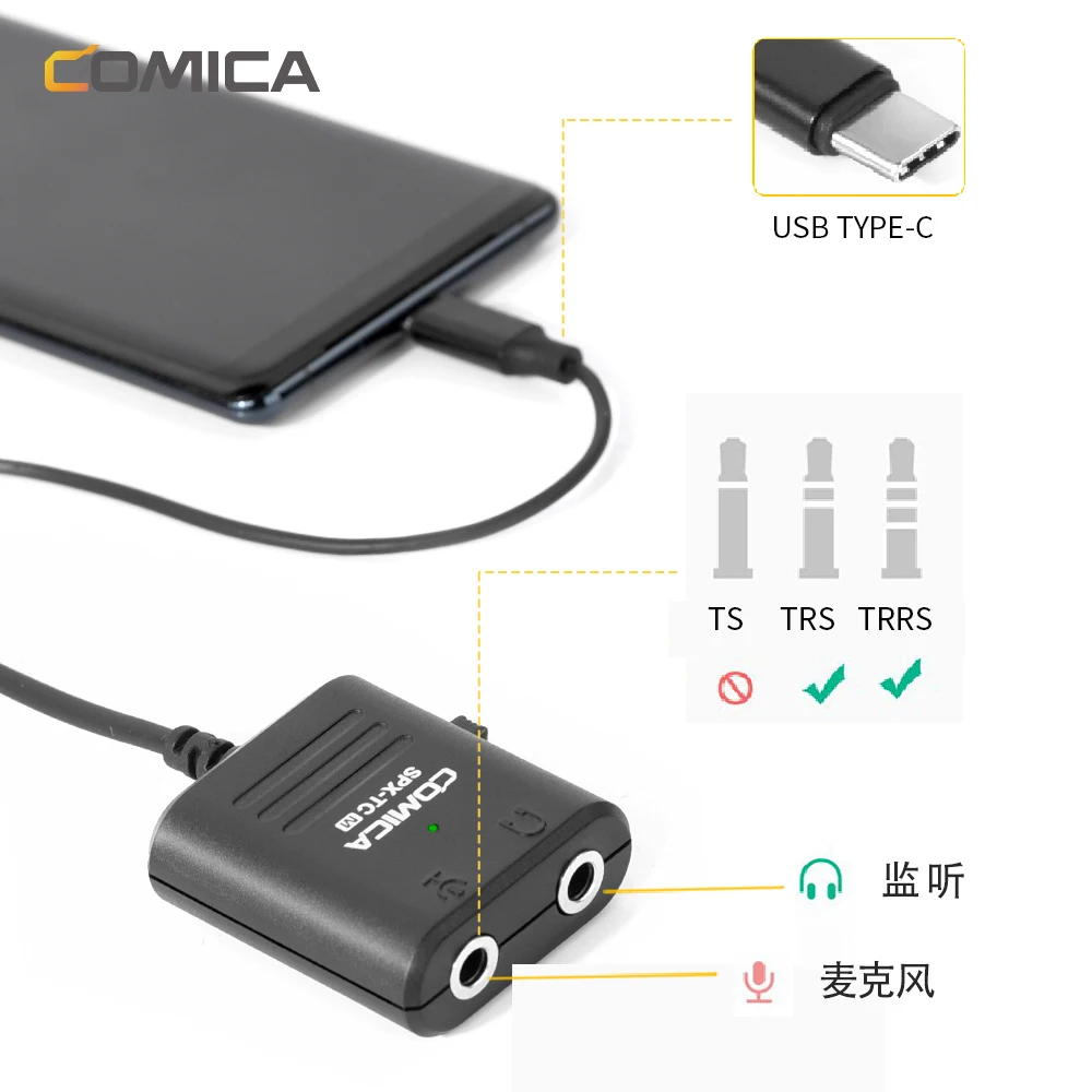 Comica SPX-TC 3,5 мм(TRS/TRRS) для type-C/USB-C двойной разветвитель микрофонный аудио адаптер кабель для huawei samsung htc смартфон