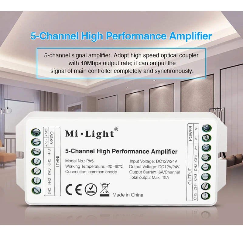 Miboxer PA5 DC12V/24V 15A 5 канальный высокопроизводительный усилитель контроллер серии и