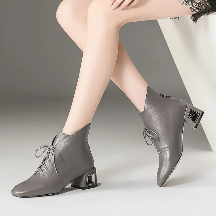 MLJUESE/женские ботильоны из мягкой коровьей кожи зимние теплые ботинки серого