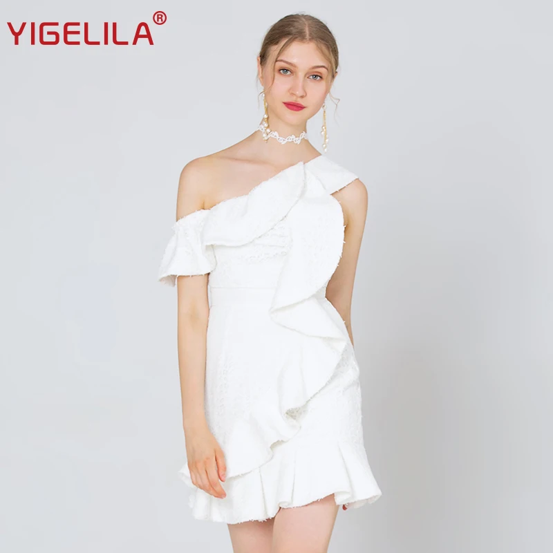 Женское кружевное платье YIGELILA облегающее мини-платье на одно плечо для вечеринки