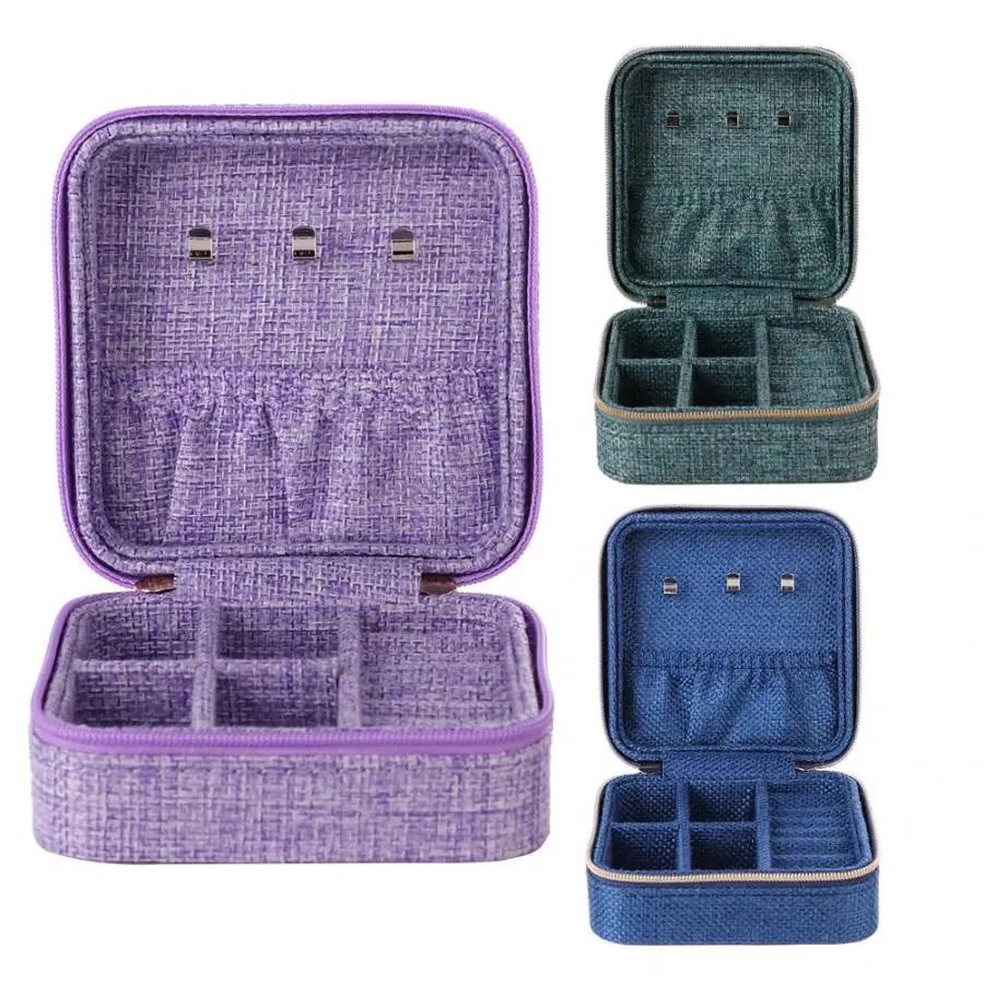 Fashion Linen Jewelry Storage Box Earring Ear Stud Ring Necklace Holder Organizer Case with Zipper holder | Украшения и