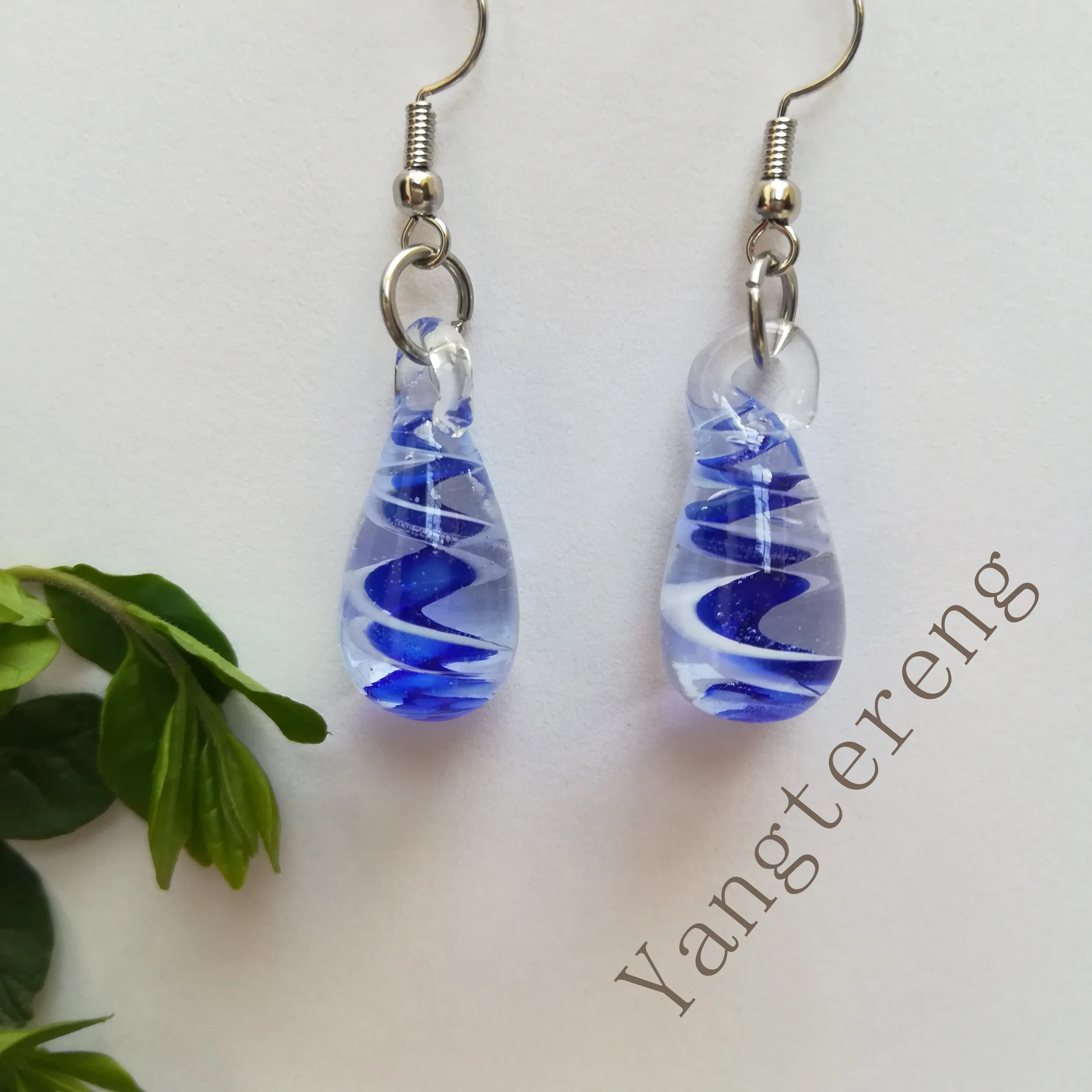 Муранские вдохновленные Спиральные стеклянные висячие серьги в форме цветка