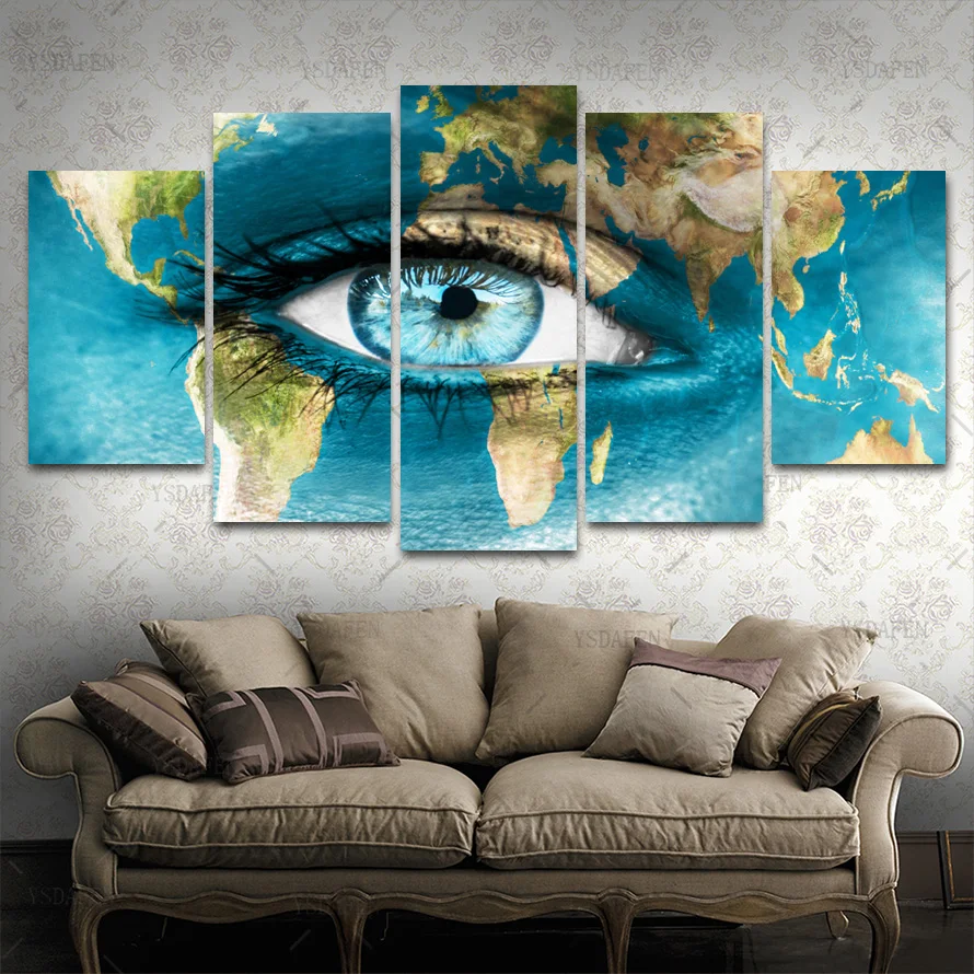 HD Printed 5 Piece Canvas Art Eye Map painting Print Wall Pictures for Living Room Home Decor Free Shipping HG-251 | Дом и сад