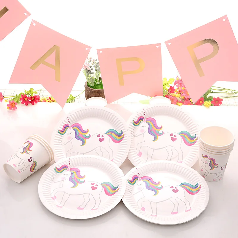 Omilut 10pcsUnicorn Plates Unicorn Disposable Cup/Tableware Happy Birthday Party Kid Baby Shower Decoration Suppli | Дом и сад