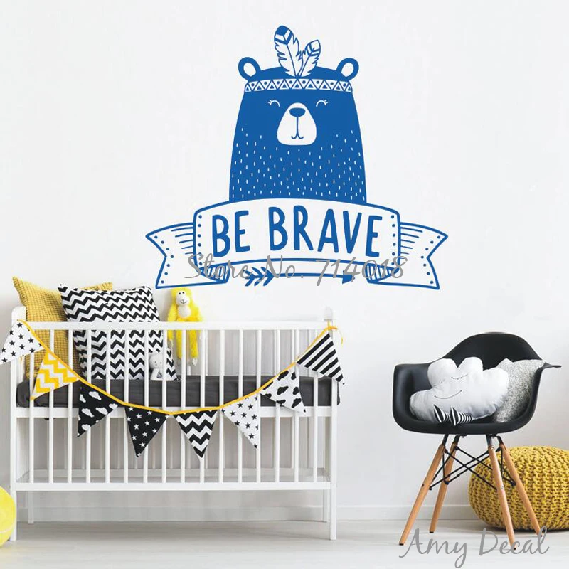 Наклейка на стену Be Brave наклейка с милым родовым медведем для детской комнаты