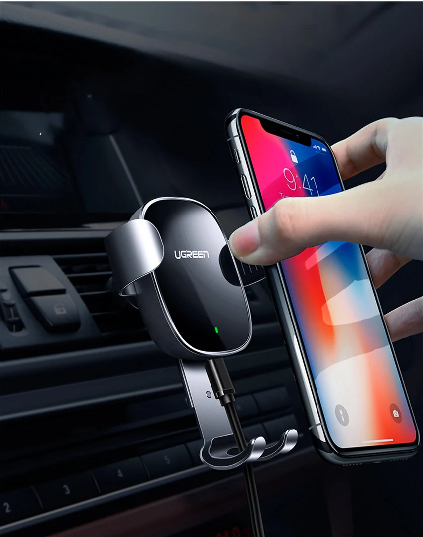 Новинка, Ugreen, автомобильное крепление, Qi Беспроводное зарядное устройство для iPhone X 8 Plus, быстрая Беспроводная зарядка, автомобильный держатель для samsung Galaxy s9 s8