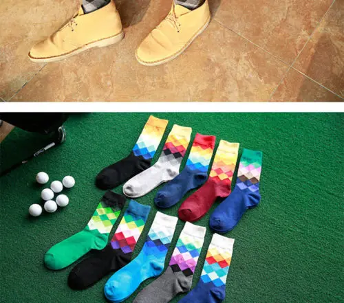 1 пара мужские хлопковые носки с геометрическим рисунком | Мужская одежда