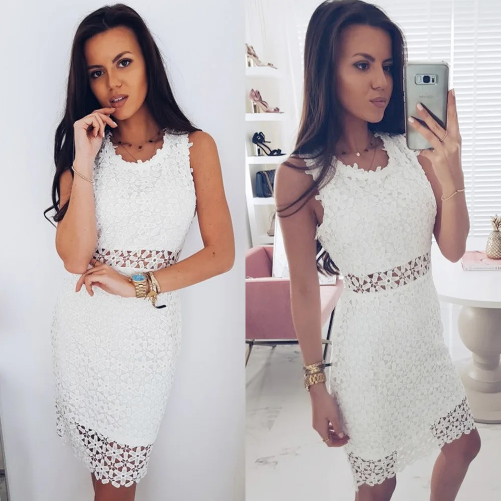 Loneyshow Vestidos кружевное платье в стиле пэчворк белое Элегантное открытое женское