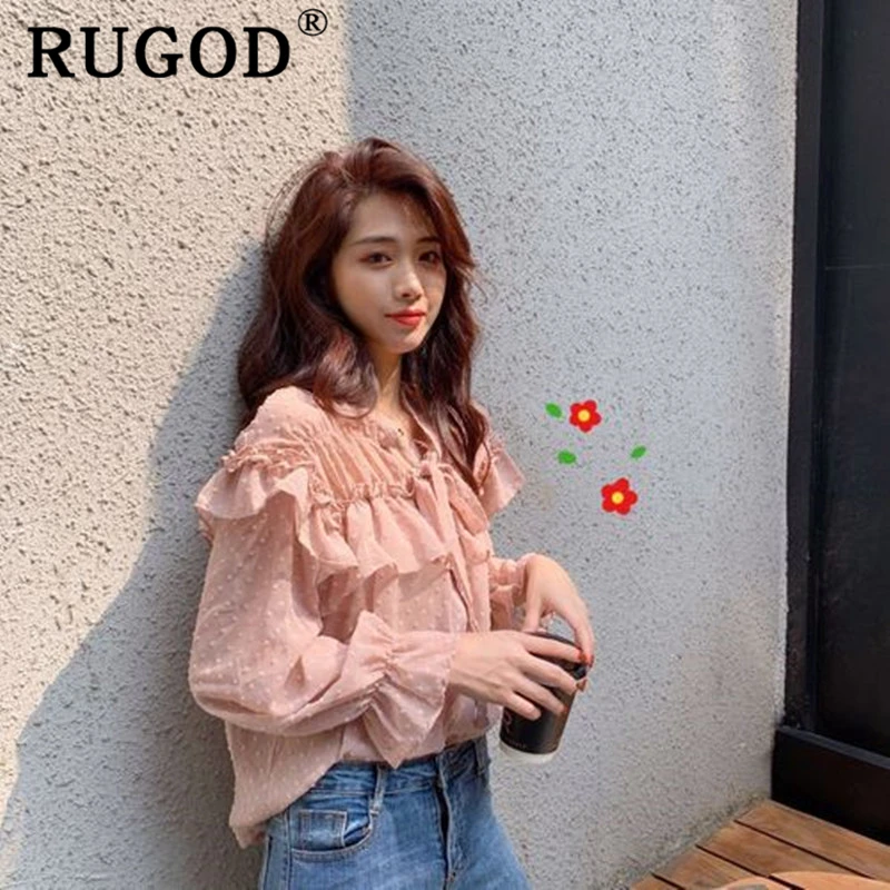 Женская шифоновая блузка RUGOD элегантная офисная в Корейском стиле с оборками и
