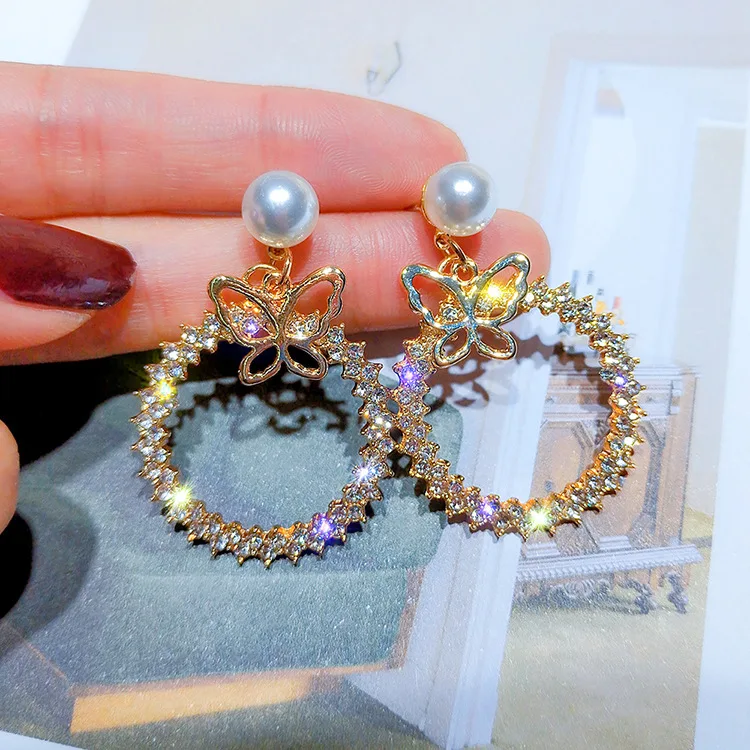 

European and American fashion simple butterfly temperament joker ring earrings