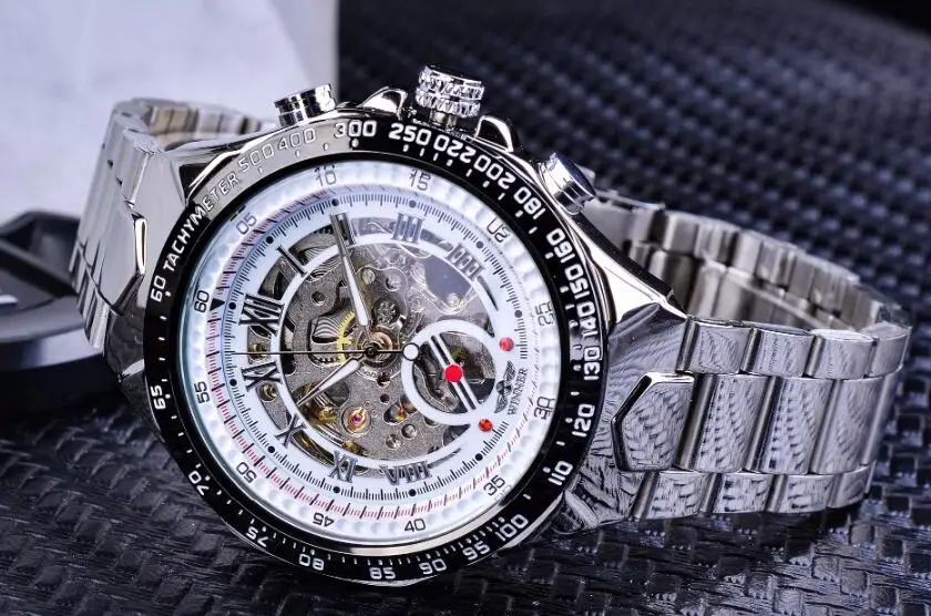 White Silver Топ Роскошные Мужские механические часы модные швейцарские мужские персональные полностью стальные полые автоматические часы мужские relojes hombre - Цвет: White Silver