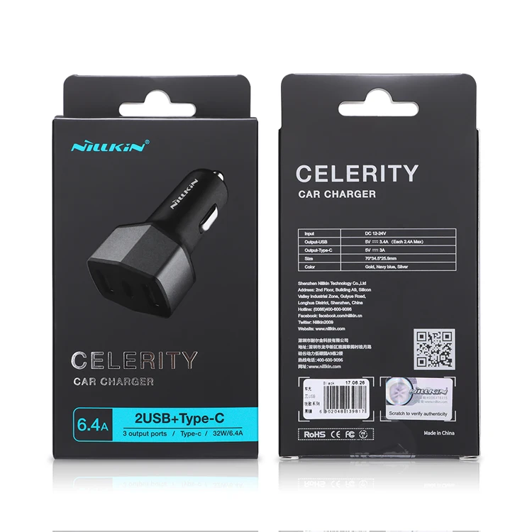 Автомобильное зарядное устройство NILLKIN Celerity USB + type C 3 порта быстрая зарядка 0