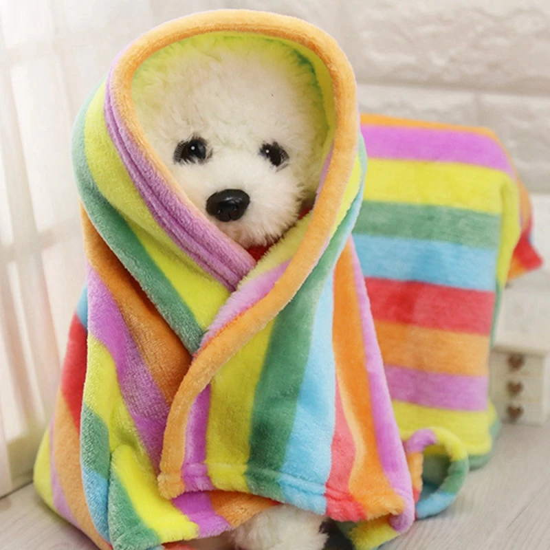 Осенне зимние радужные одеяла для домашних животных теплые коралловые лежанки