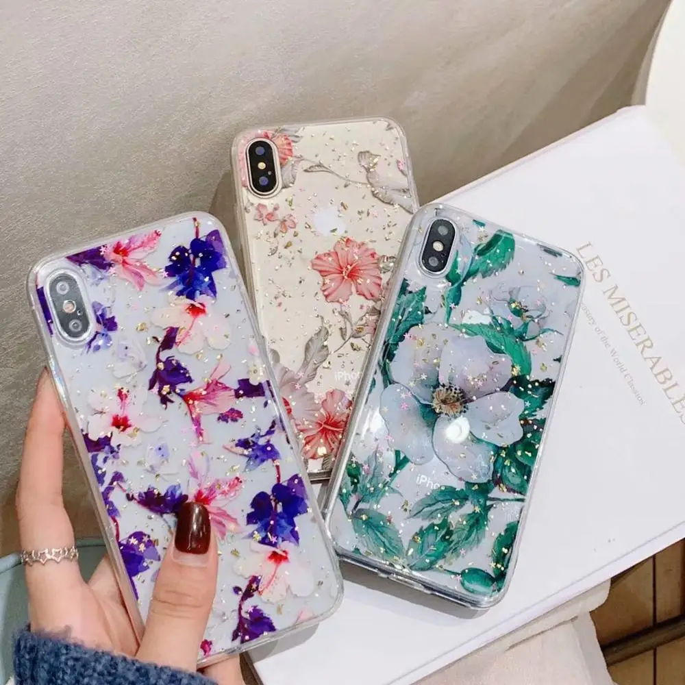 COOLY Блестящий блестящий чехол с цветами для iphone 6 S 7 8 Plus X XS Max XR задняя крышка