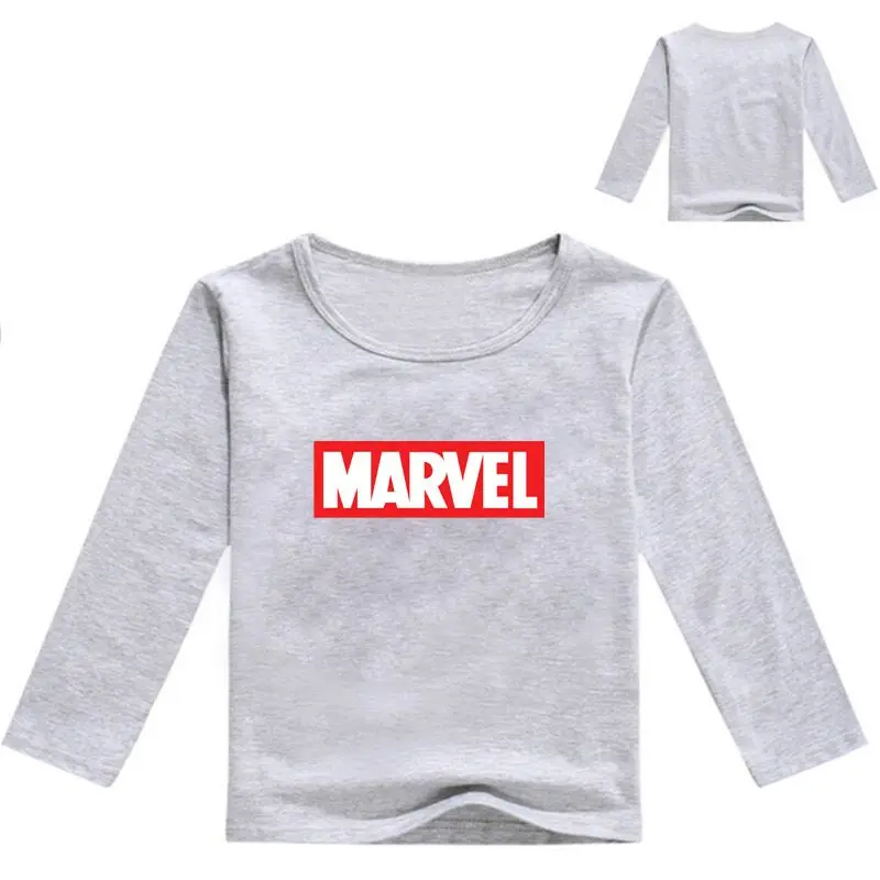 color at picture Новая весенняя Футболка с принтом комиксов Marvel для маленьких мальчиков детская одежда детские футболки с длинными рукавами хлопковые топы с героями мультфильмов для девочек - Цвет: color at picture
